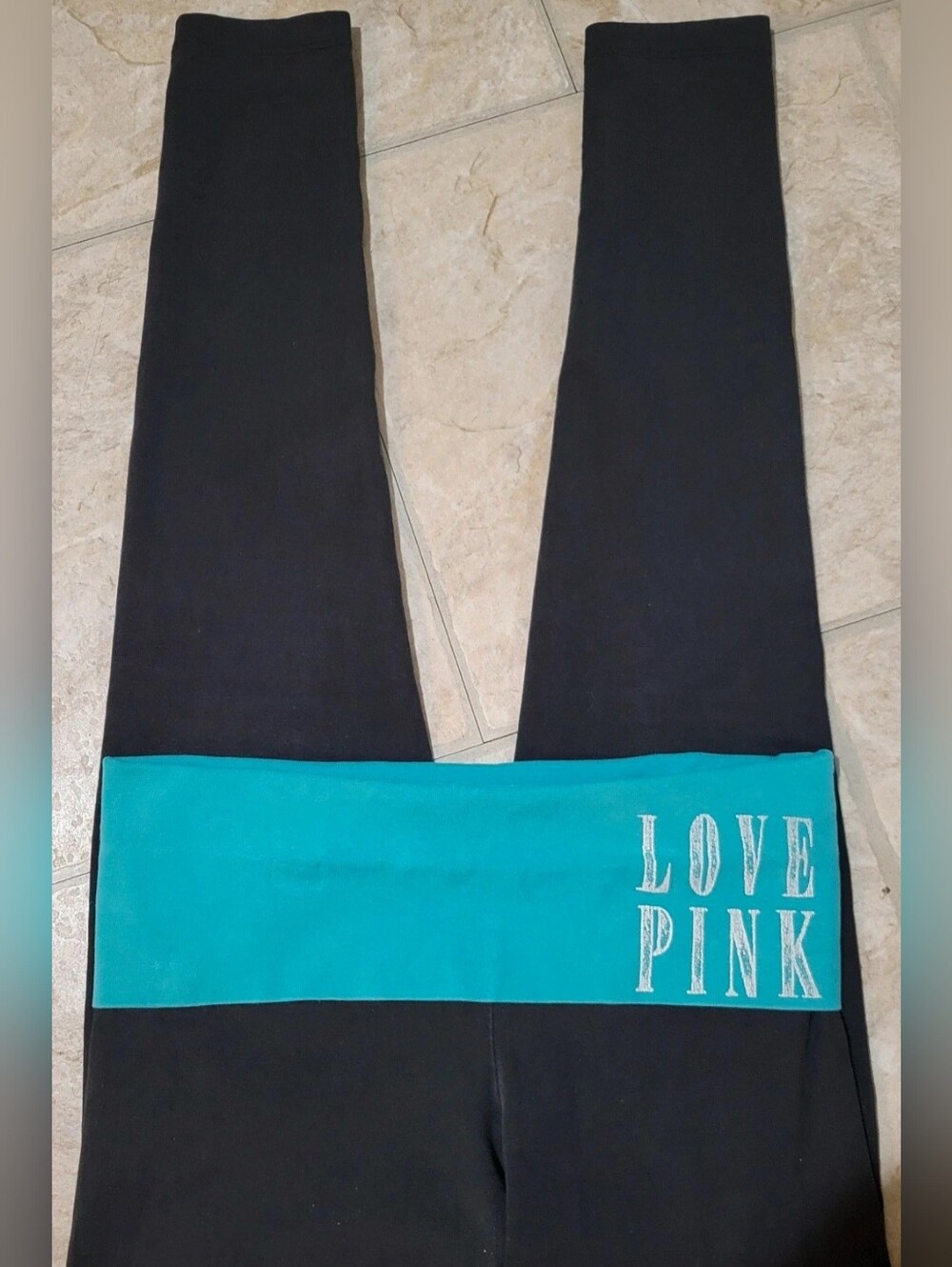 Victoria's Secret PINK Y2K 2013 Turquoise/Black Foldover Leggings Size XS